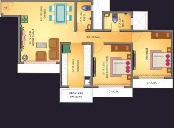 Floor plan of 2 BHK 600 Sq. Ft. Apartment in Abrol Avirahi Heights, Mumbai