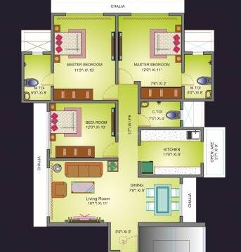 Floor plan of 3 BHK 1063 Sq. Ft. Apartment in Abrol Avirahi Heights, Mumbai