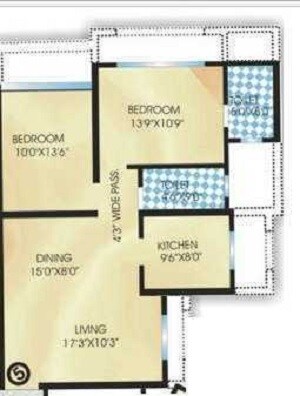 Floor plan of 2 BHK 1165 Sq. Ft. Apartment in Abrol Vastu Park, Mumbai
