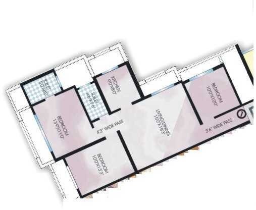 Floor plan of 3 BHK 1335 Sq. Ft. Apartment in Abrol Vastu Park, Mumbai