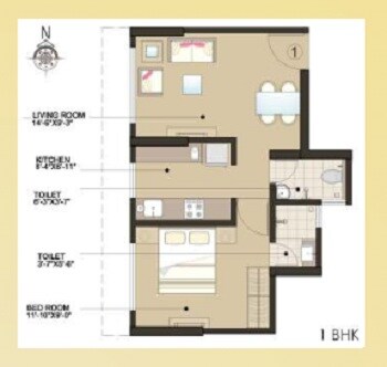 Floor plan of 1 BHK 590 Sq. Ft. Apartment in Accel  Belvedere, Mumbai