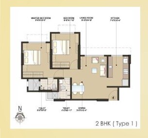 Floor plan of 2 BHK 895 Sq. Ft. Apartment in Accel  Belvedere, Mumbai