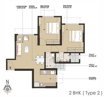 Floor plan of 2 BHK 925 Sq. Ft. Apartment in Accel  Belvedere, Mumbai