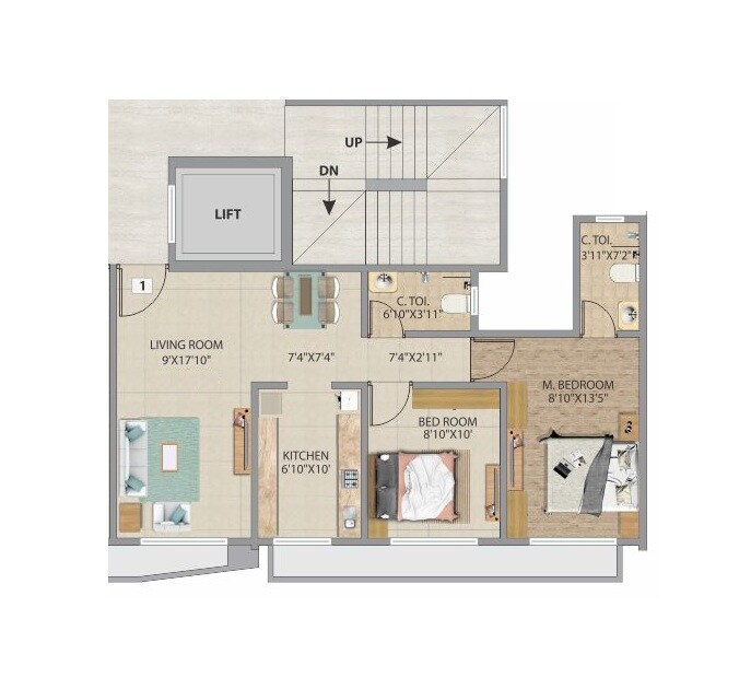 Floor plan of 2 BHK 584 Sq. Ft. Apartment in Accord Bindra One, Mumbai