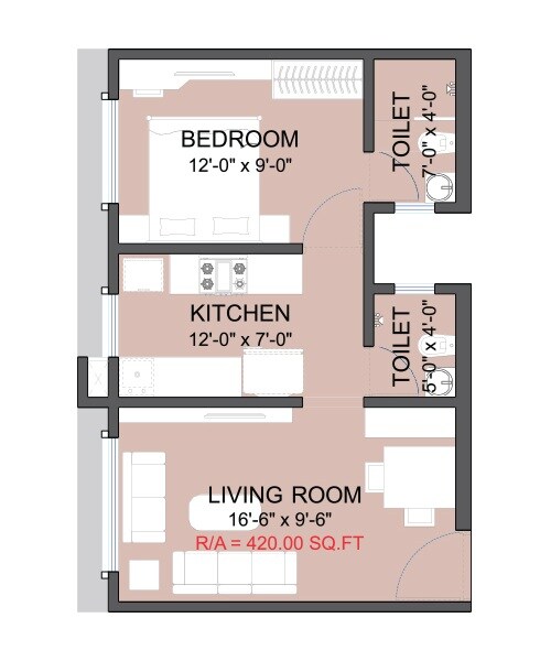 1 BHK 420 Sq. Ft. Apartment