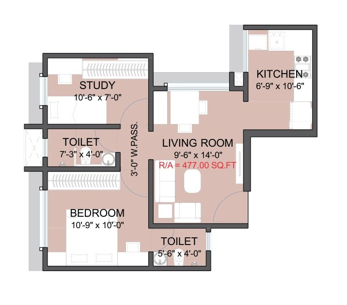 2 BHK 477 Sq. Ft. Apartment
