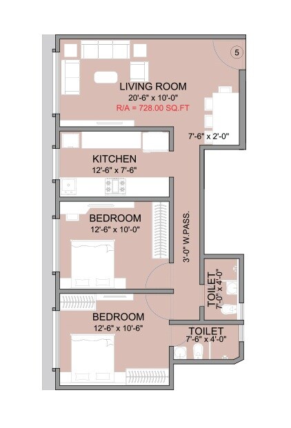 Floor plan of 2 BHK 728 Sq. Ft. Apartment in Accurate Neelkamal, Mumbai