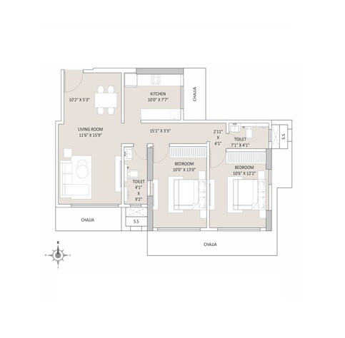 Floor plan of 2 BHK 738 Sq. Ft. Apartment in Ace Ambience, Mumbai