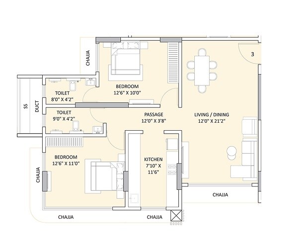 2 BHK 759 Sq. Ft. Apartment