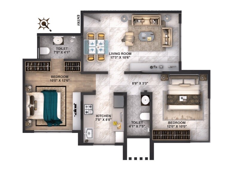 Floor plan of 2 BHK 627 Sq. Ft. Apartment in Ace Infinia, Mumbai