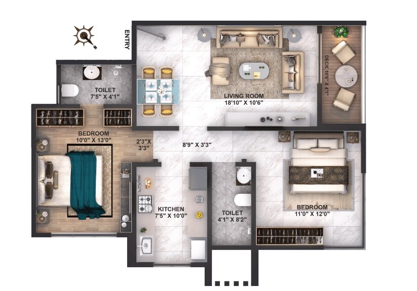 Floor plan of 2 BHK 684 Sq. Ft. Apartment in Ace Infinia, Mumbai