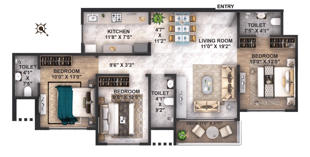 Floor plan of 3 BHK 913 Sq. Ft. Apartment in Ace Infinia, Mumbai