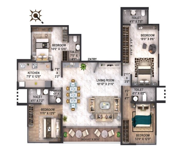 Floor plan of 4 BHK 1402 Sq. Ft. Apartment in Ace Infinia, Mumbai