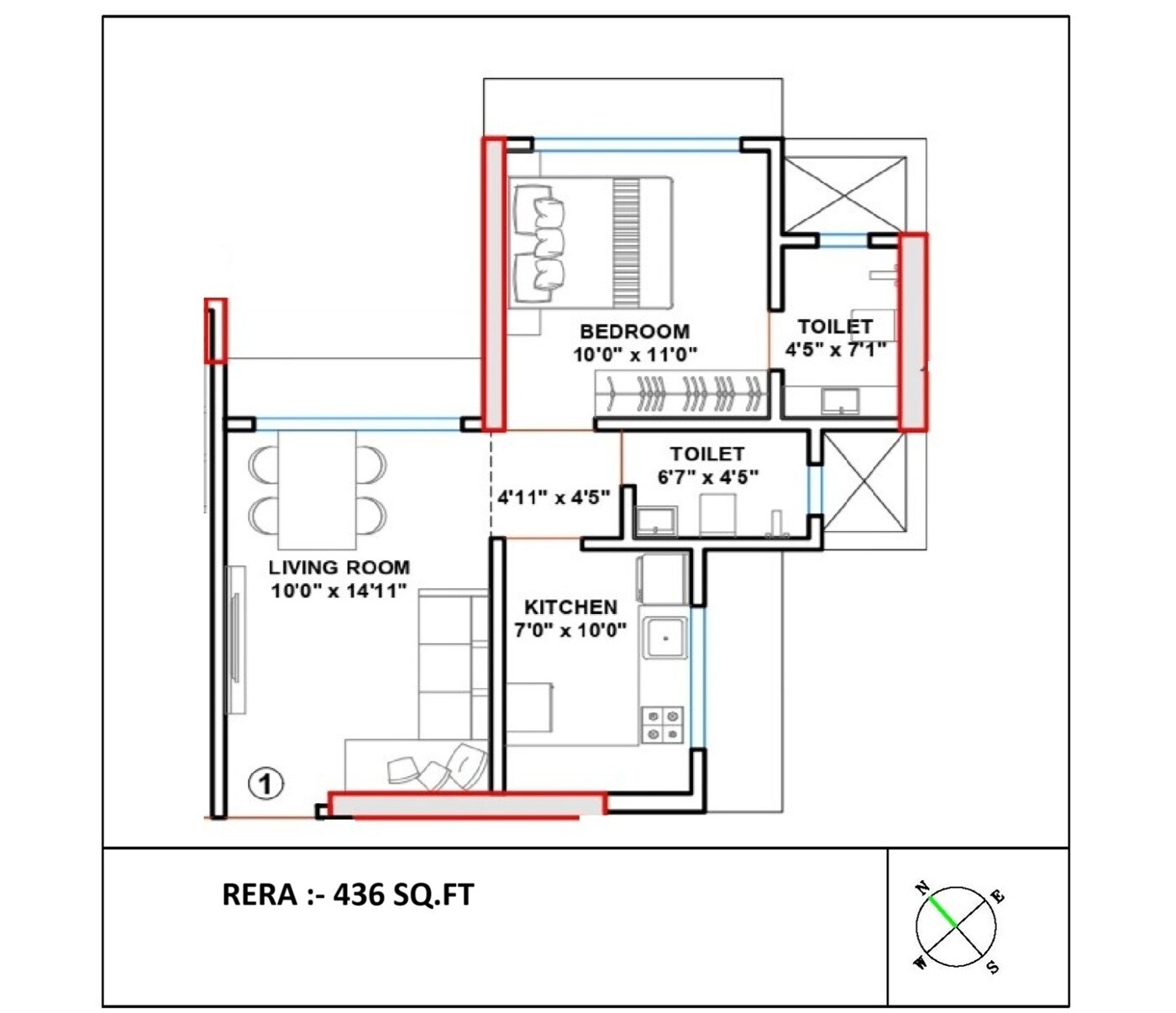 1 BHK 436 Sq. Ft. Apartment
