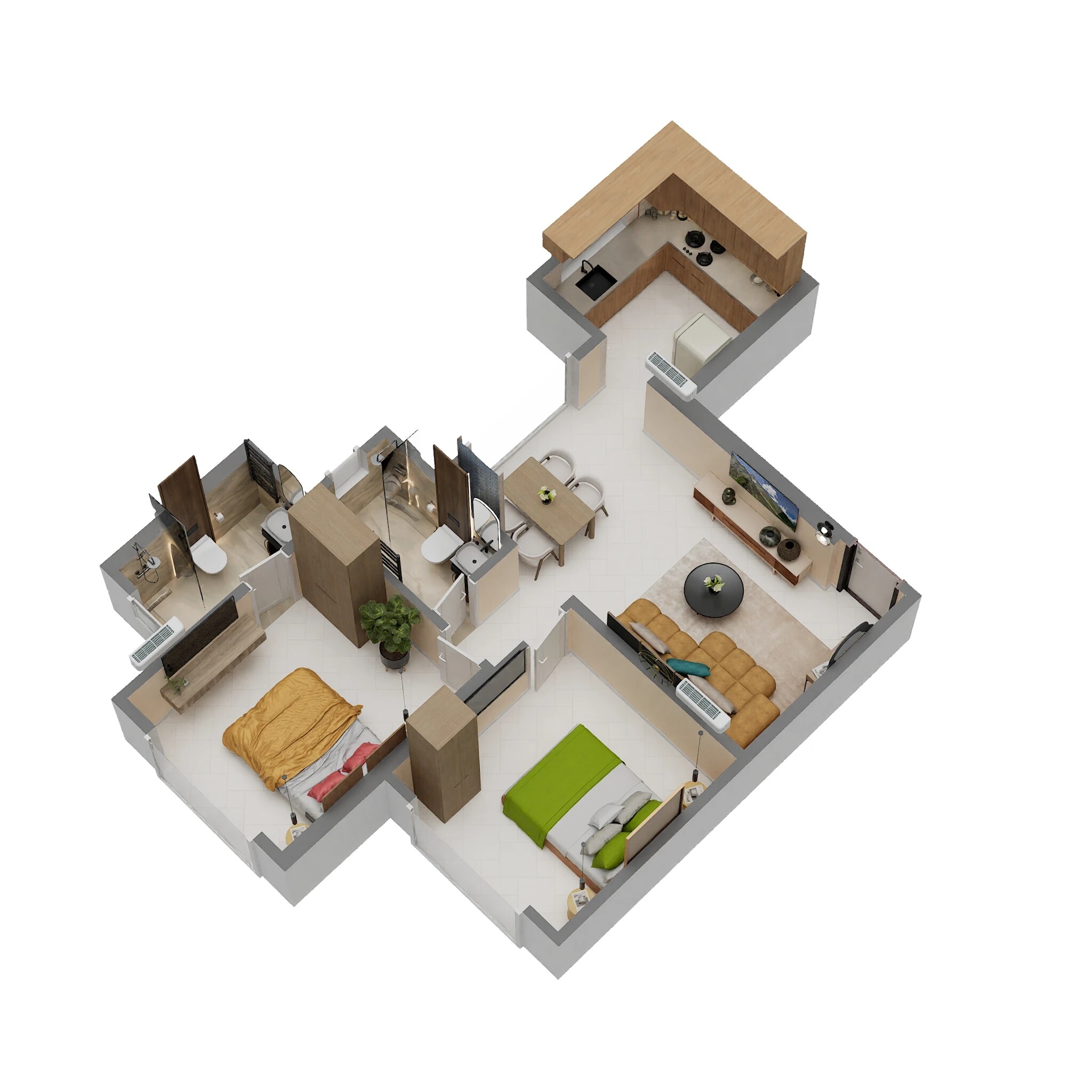 Floor plan of 2 BHK 606 Sq. Ft. Apartment in Ace Marvel, Mumbai