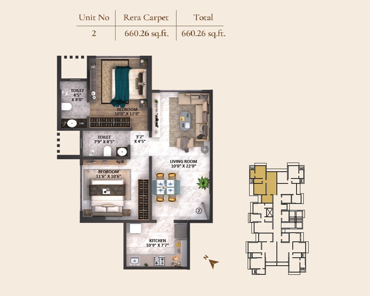 2 BHK 660 Sq. Ft. Apartment