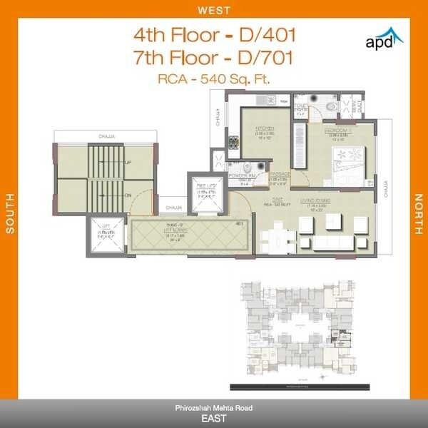 Floor plan of 1 BHK 540 Sq. Ft. Apartment in Acharat Baug, Mumbai