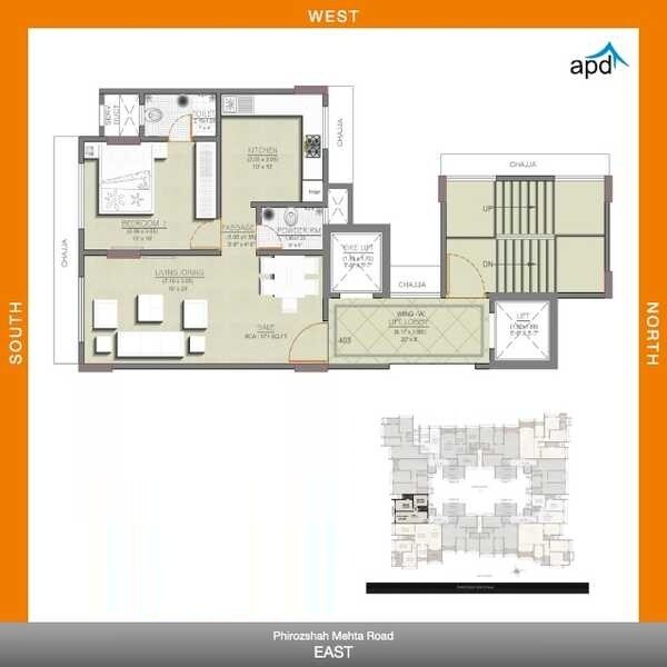 Floor plan of 1 BHK 565 Sq. Ft. Apartment in Acharat Baug, Mumbai