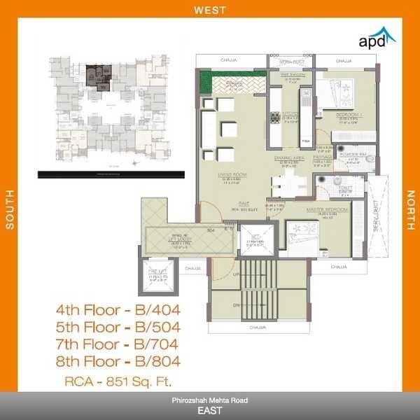 Floor plan of 2 BHK 851 Sq. Ft. Apartment in Acharat Baug, Mumbai