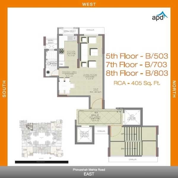 Floor plan of 405 Sq. Ft. Studio in Acharat Baug, Mumbai