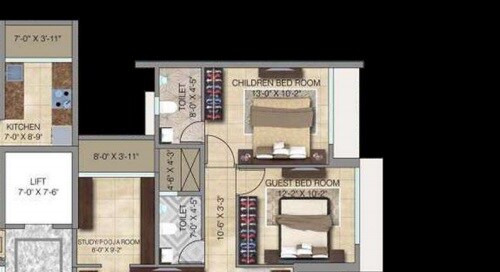 Floor plan of 2 BHK 700 Sq. Ft. Penthouse in Paradigm Ananda Residency, Mumbai