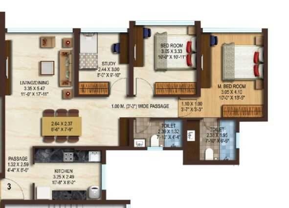 Floor plan of 2 BHK 879 Sq. Ft. Apartment in Acme Boulevard, Mumbai