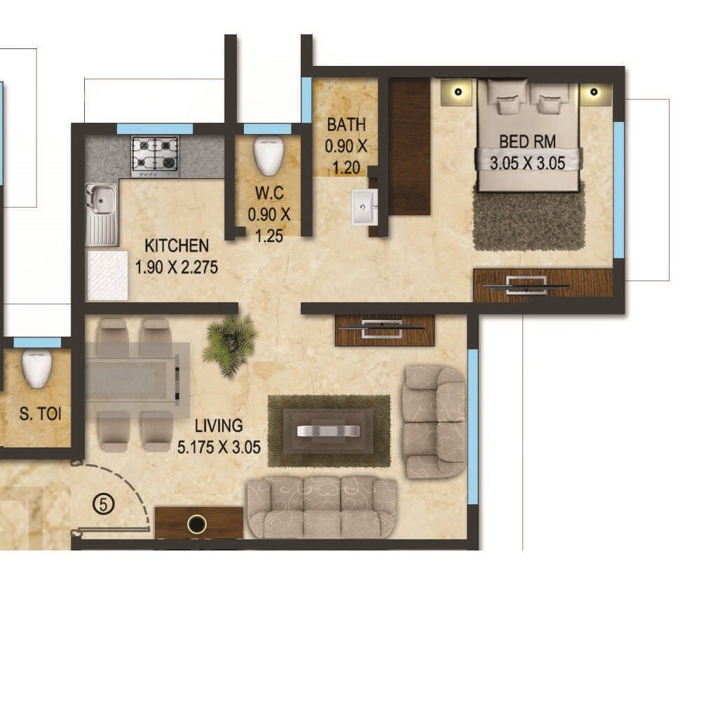 Floor plan of 1 BHK 388 Sq. Ft. Apartment in Acme Hills, Mumbai