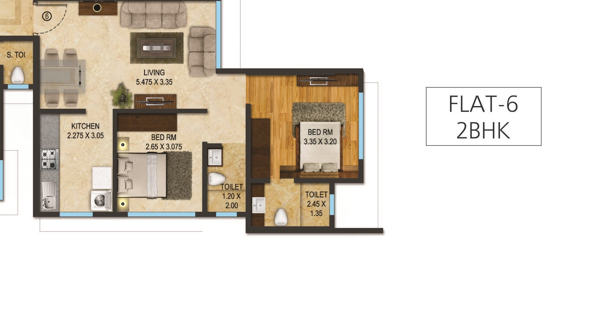Floor plan of 2 BHK 586 Sq. Ft. Apartment in Acme Hills, Mumbai