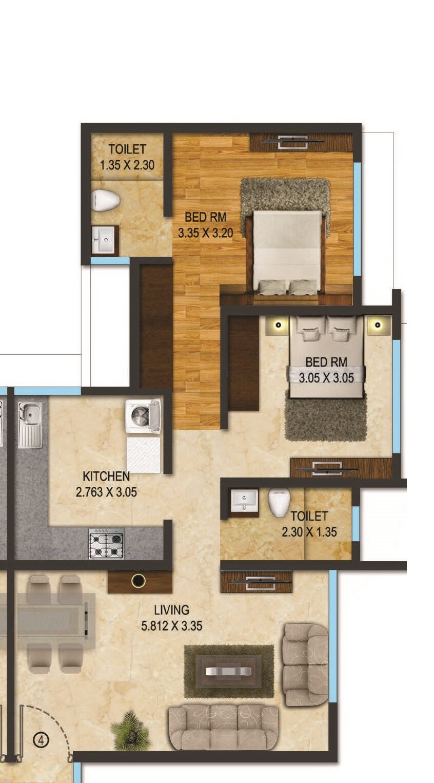 Floor plan of 2 BHK 648 Sq. Ft. Apartment in Acme Hills, Mumbai