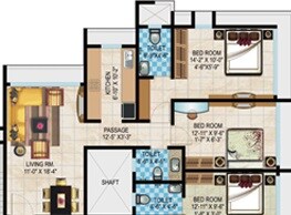 Floor plan of 2 BHK 1140 Sq. Ft. Apartment in Acme Legacy, Mumbai