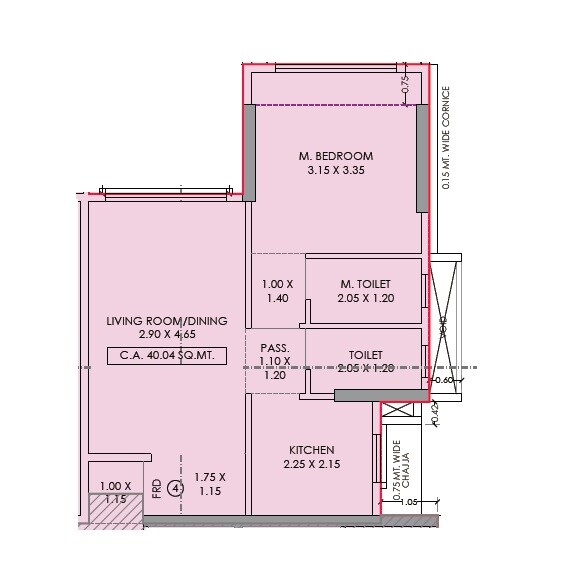 Floor plan of 1 BHK 442 Sq. Ft. Apartment in Acres Abode, Mumbai