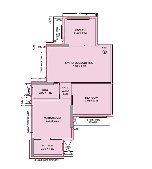 Floor plan of 2 BHK 581 Sq. Ft. Apartment in Acres Abode, Mumbai