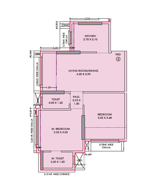 Floor plan of 2 BHK 566 Sq. Ft. Apartment in Acres Abode, Mumbai