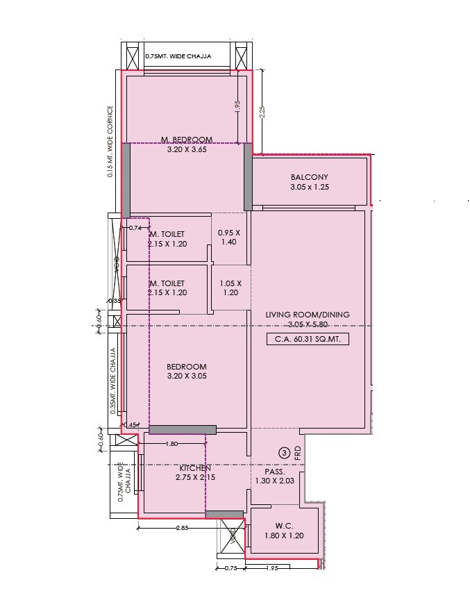 Floor plan of 2 BHK 692 Sq. Ft. Apartment in Acres Abode, Mumbai
