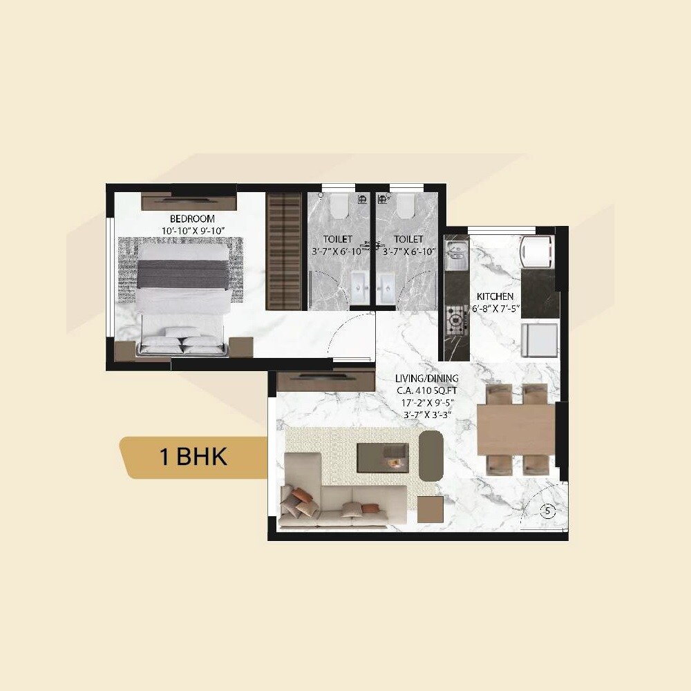 Floor plan of 1 BHK 410 Sq. Ft. Apartment in Acres Advaita, Mumbai