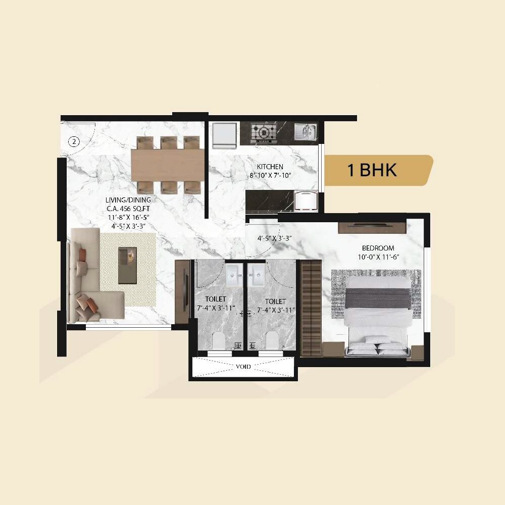 Floor plan of 1 BHK 456 Sq. Ft. Apartment in Acres Advaita, Mumbai
