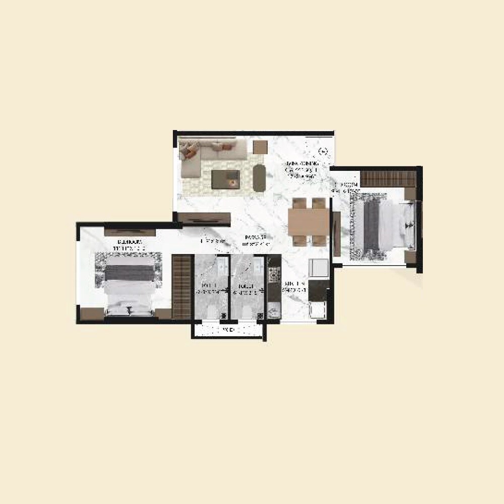 Floor plan of 2 BHK 565 Sq. Ft. Apartment in Acres Advaita, Mumbai