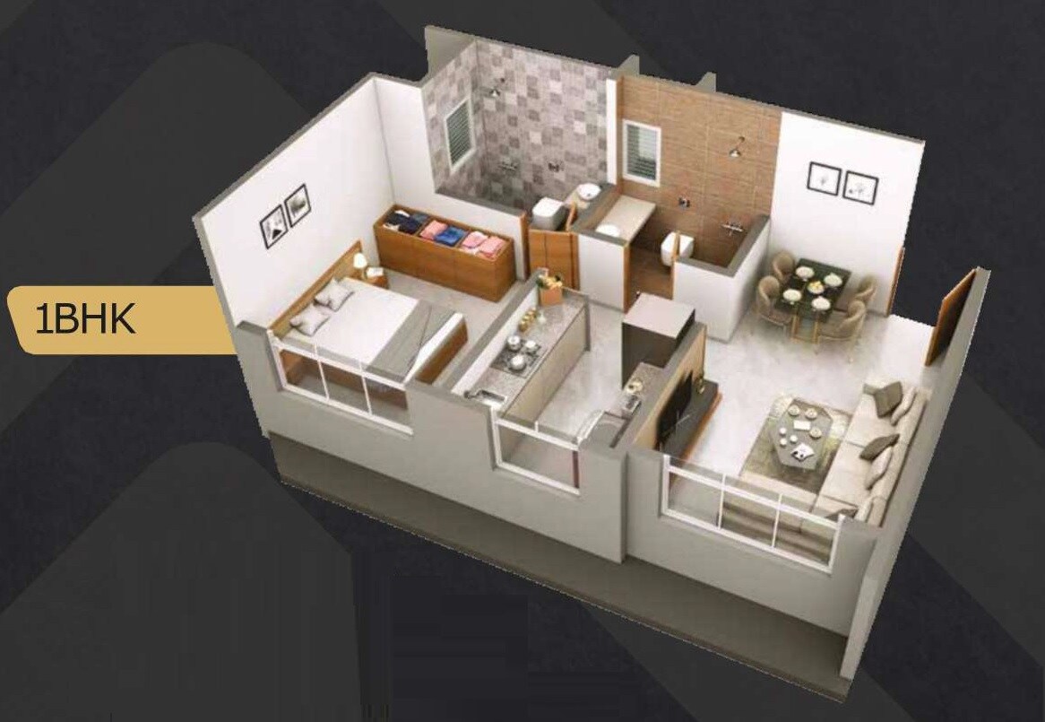 Floor plan of 1 BHK 418 Sq. Ft. Apartment in Acres Espacer, Mumbai