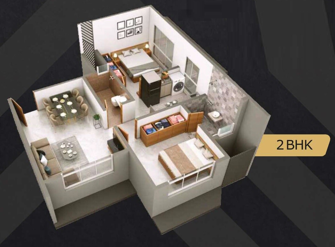 Floor plan of 2 BHK 577 Sq. Ft. Apartment in Acres Espacer, Mumbai