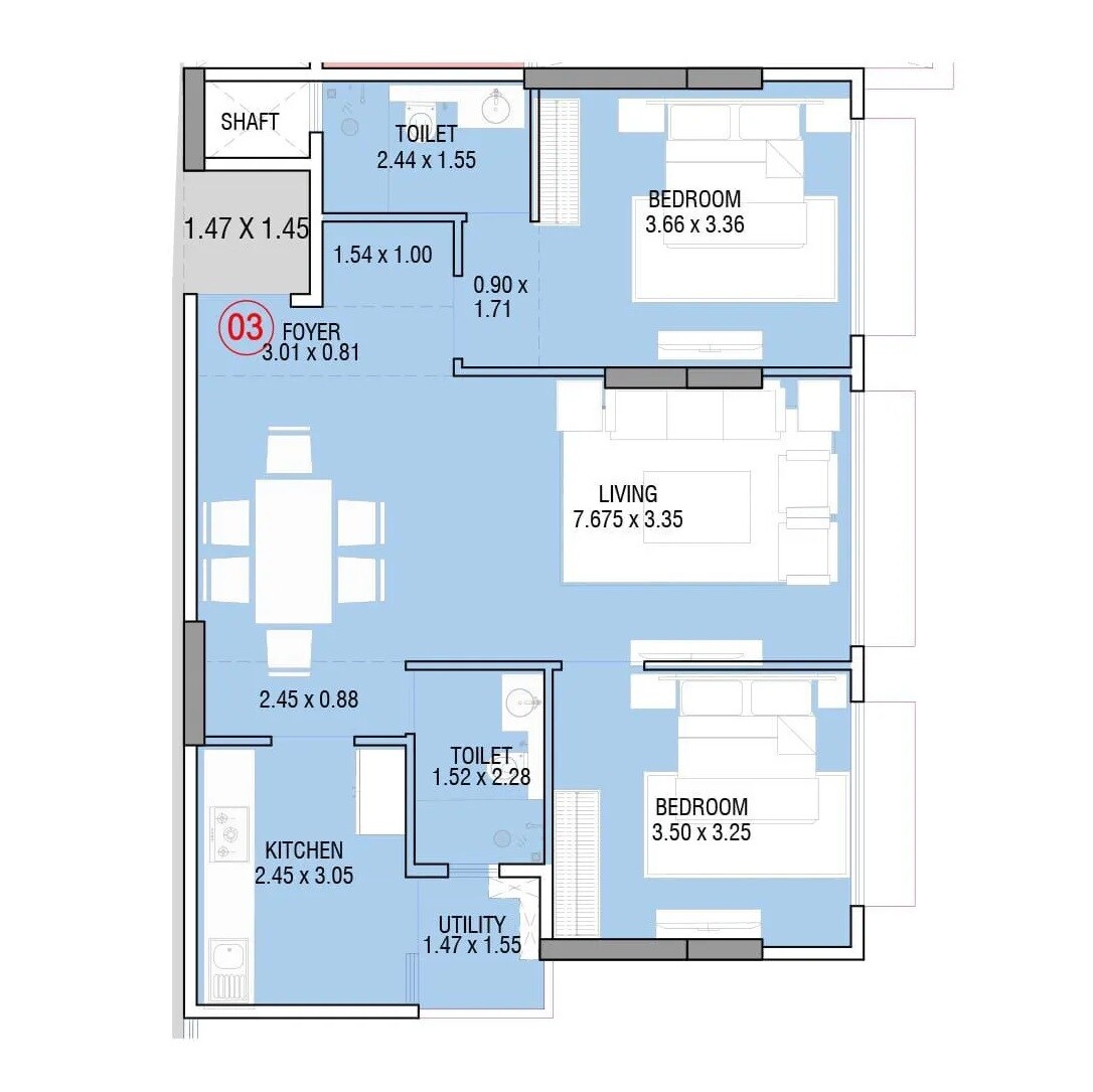 2 BHK 824 Sq. Ft. Apartment