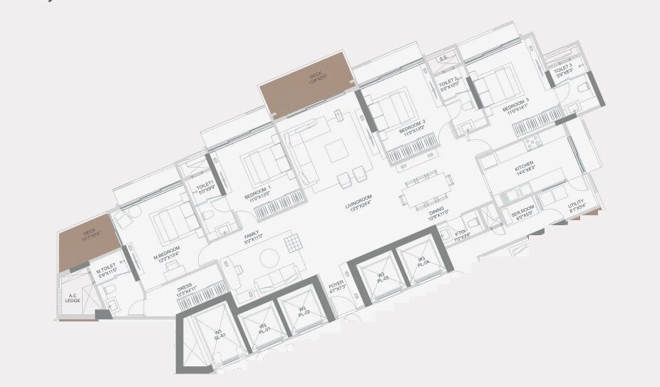 Floor plan of 4 BHK 2080 Sq. Ft. Apartment in Adani Ten BKC, Mumbai