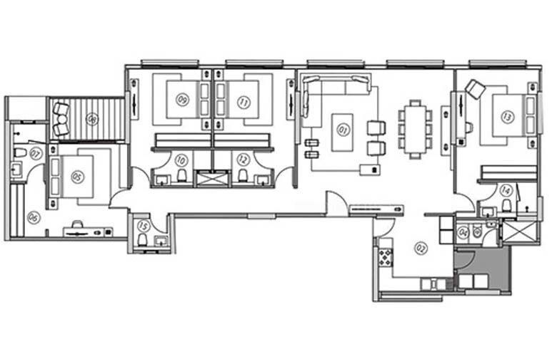 Floor plan of 4 BHK 1636 Sq. Ft. Apartment in Adani Ten BKC, Mumbai