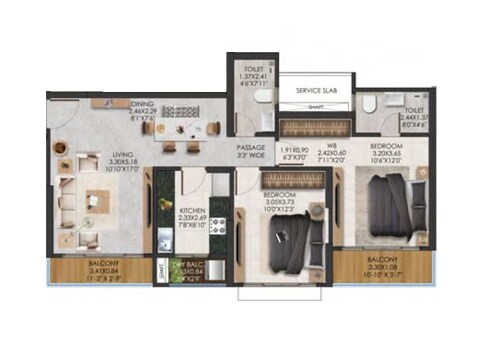 2 BHK 834 Sq. Ft. Apartment