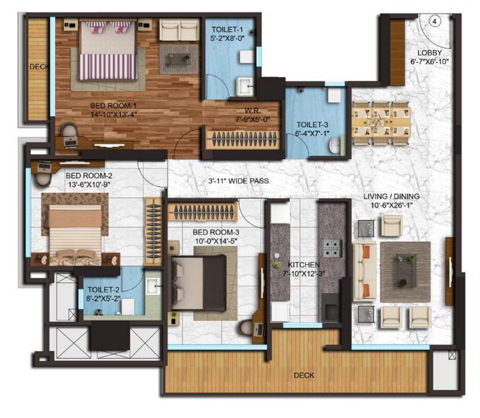 Floor plan of 3 BHK 1761 Sq. Ft. Apartment in Adani Western Heights Sky Apartments, Mumbai