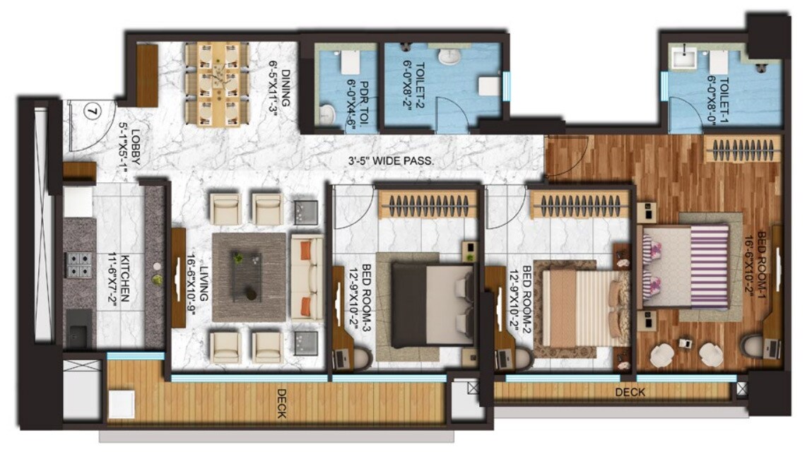 Floor plan of 3 BHK 2126 Sq. Ft. Apartment in Adani Western Heights Sky Apartments, Mumbai