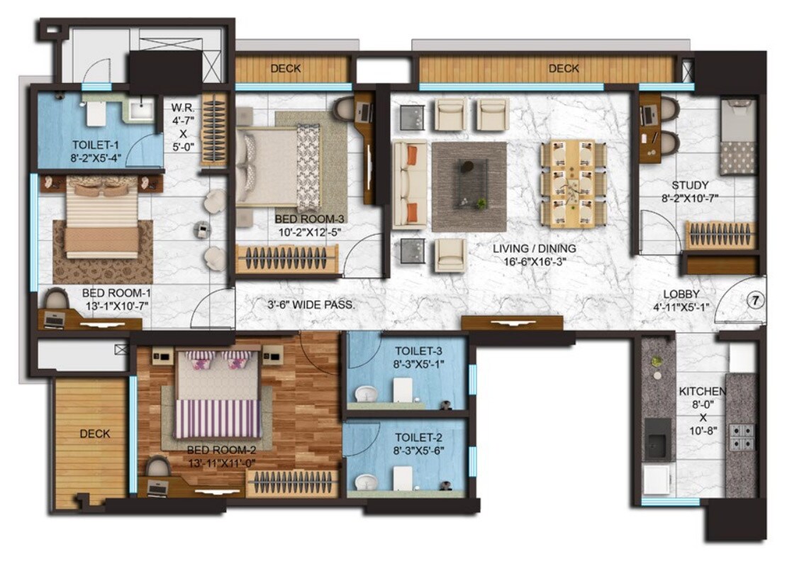 Floor plan of 3 BHK 2194 Sq. Ft. Apartment in Adani Western Heights Sky Apartments, Mumbai