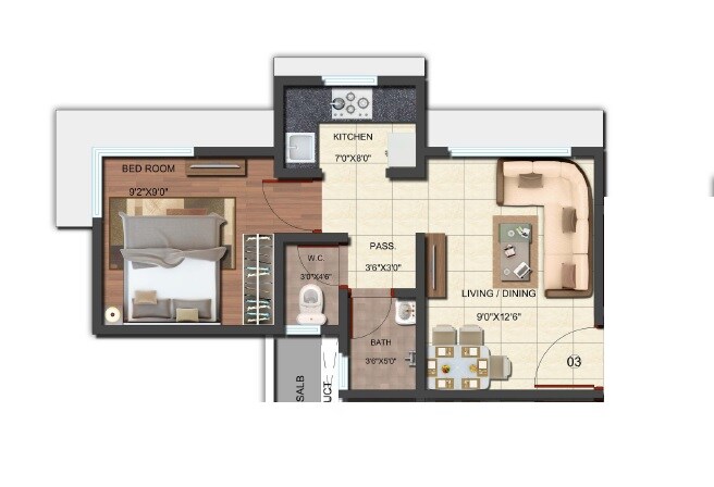 Floor plan of 1 BHK 311 Sq. Ft. Apartment in Adcon Iris, Mumbai