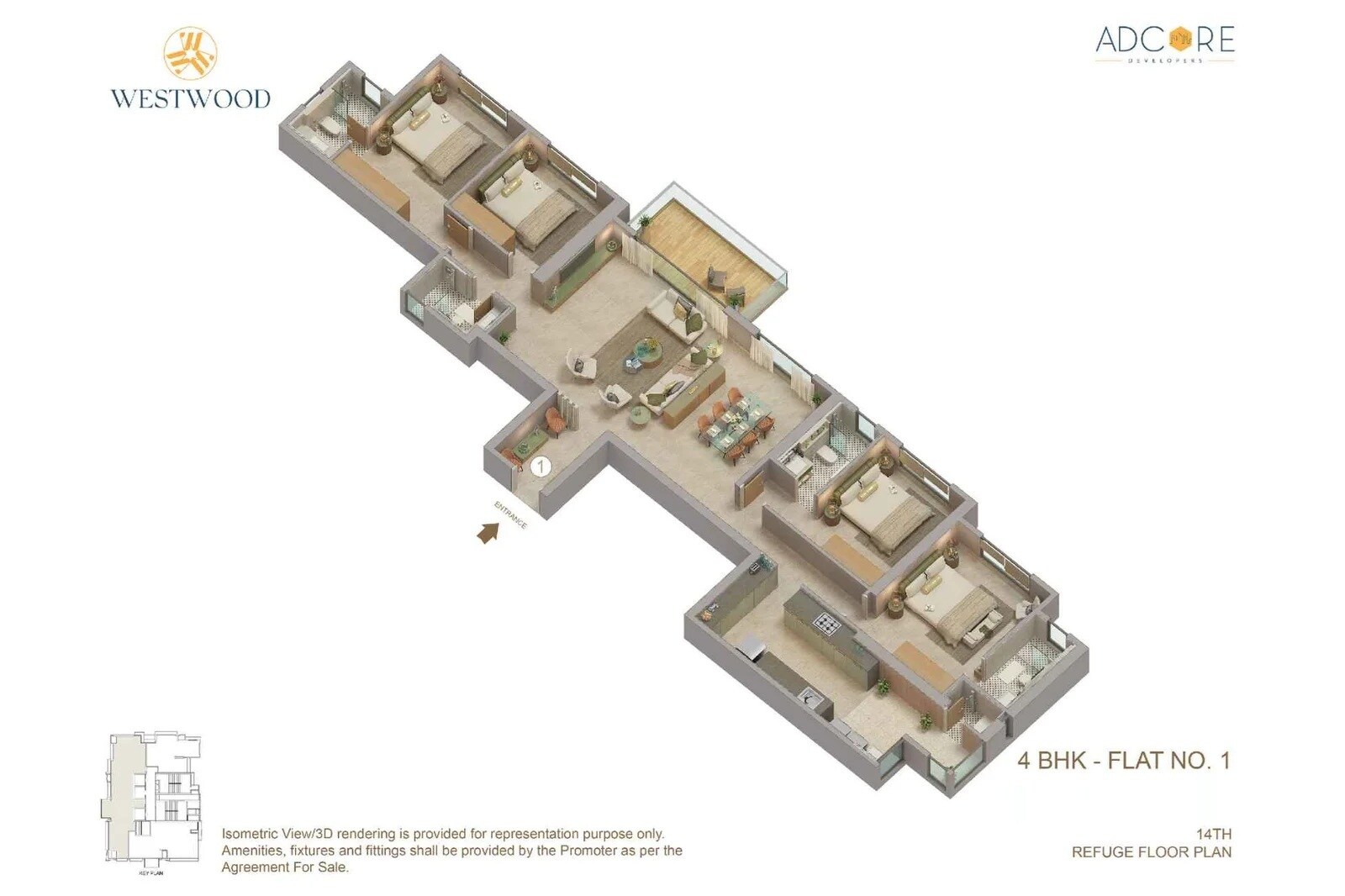 Floor plan of 4 BHK 1638 Sq. Ft. Apartment in Adcore Westwood, Mumbai