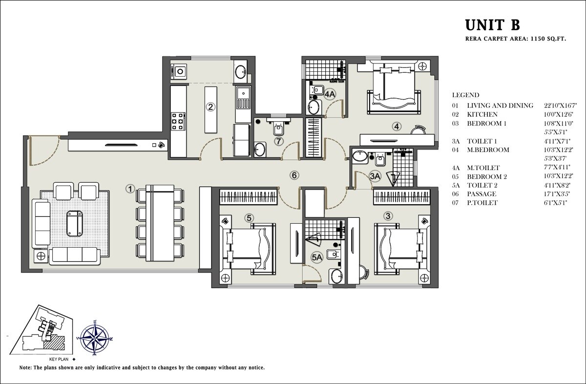 Floor plan of 3 BHK 1150 Sq. Ft. Apartment in Aden Court, Mumbai