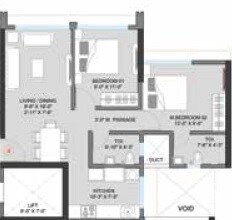 Floor plan of 2 BHK Apartment - 601 sq. ft. in Adeshwar 72 Parksyde, Mumbai